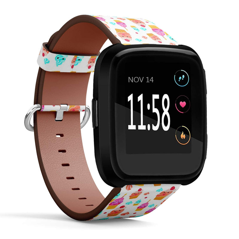 Compatible with Fitbit Versa/Versa 2 / Versa LITE - Quick Release Leather Wristband Bracelet Replacement Accessory Band - Cupcakes