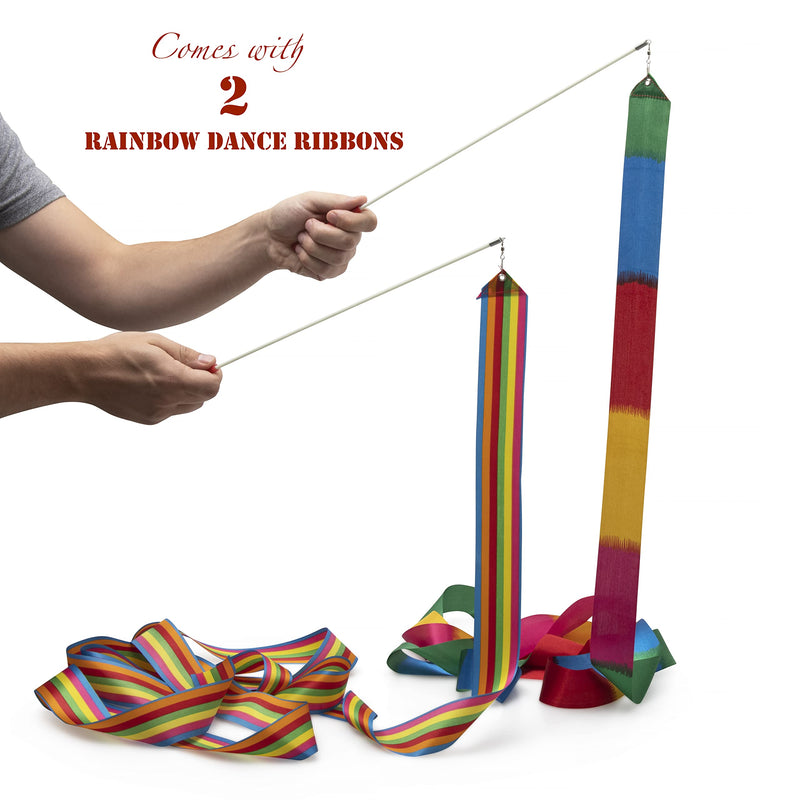 AC Prime Concepts 26 inches Twirling & Marching Baton, High Quality Stainless Steel Rod with Rubber Ends- complete with 2 Dance Rainbow Ribbons