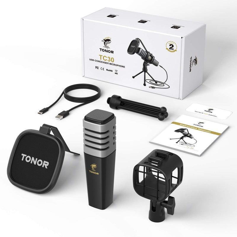 USB Microphone, TONOR Cardioid Condenser Computer PC Mic with Tripod Stand, Pop Filter, Shock Mount for Gaming, Streaming, Podcasting, YouTube, Voice Over, Twitch, Compatible with Laptop Desktop, TC30