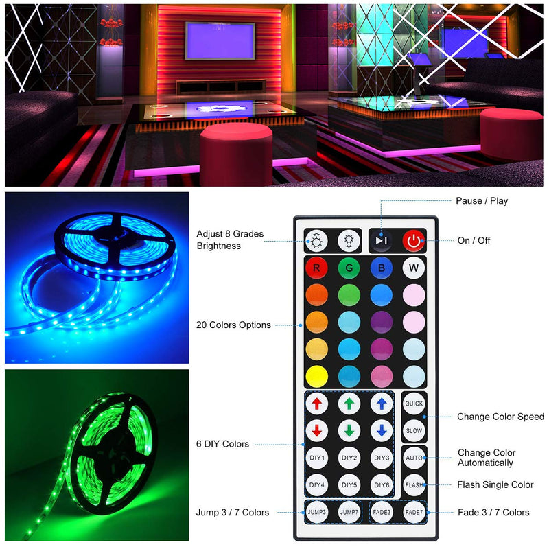 [AUSTRALIA] - Led Strip Lights,32.8ft Waterproof 5050 RGB 300leds Flexible Color Changing Led Light Strip with 44Keys IR Remote 12V Power Supply for Indoor and Outdoor Decor 
