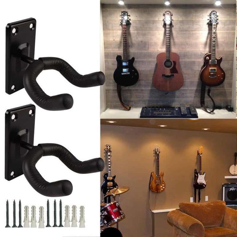 Guitar hanger Guitar hook Guitar holder Guitar wall mount hangers for Electric Acoustic and Bass Guitars (2 Pack Metal Square)