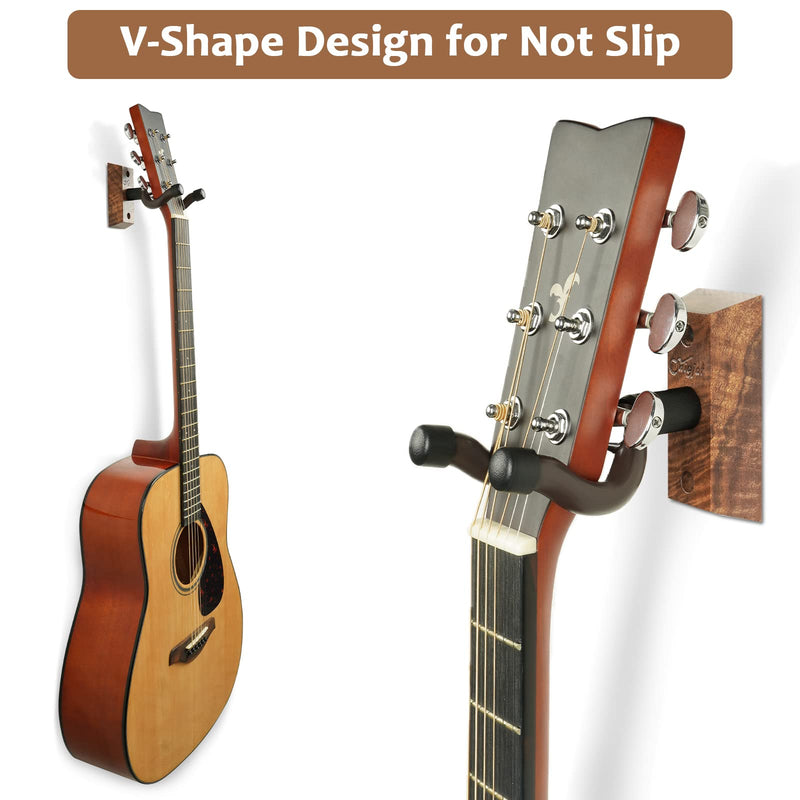 Guitar Wall Mount, Black Walnut Wood Guitar Wall Hanger, 2 Pack Guitar Hanger, V-Shaped Guitar Holder Wall Mount, Guitar Accessories for Acoustic Electric Guitar Bass Mandolin, Gift for Guitar Player