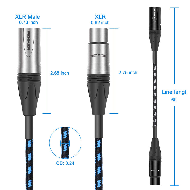 Penker XLR Cable,6ft 2 Pack Microphone Cable, XLR Male to Female Balanced Microphone Cord 3 pin, 6 Foot Short mic Cord,Black & Silver 2 Pack Design 6FT 2 Pack