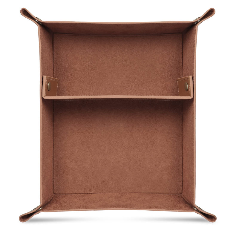 Londo Leather Tray Organizer - Practical Storage Box for Wallets, Watches, Keys, Coins, Cell Phones and Office Equipment Light Brown