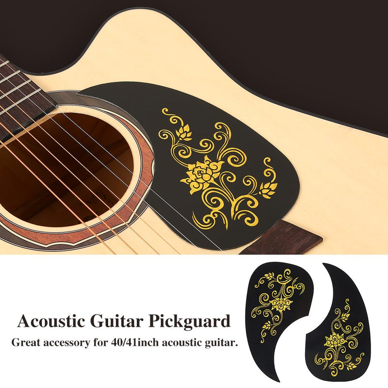 Dilwe 2Pcs Guitar Pickguard Sticker, Comma Shape Pick Guard for Acoustic Guitar Accessory (Gold Vine)