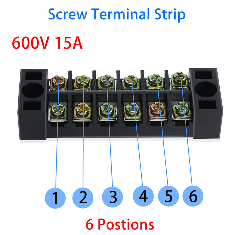 PNGKNYOCN 6 Positions Dual Rows 600V 15A Barrier Screw Terminal Strip Block with Cover TB-1506（6-Pack ）