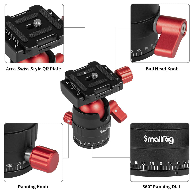 SmallRig Tripod Ball Head 360 Degree Rotating Panoramic Ballhead with 1/4 inch Quick Shoe Plate - 3034