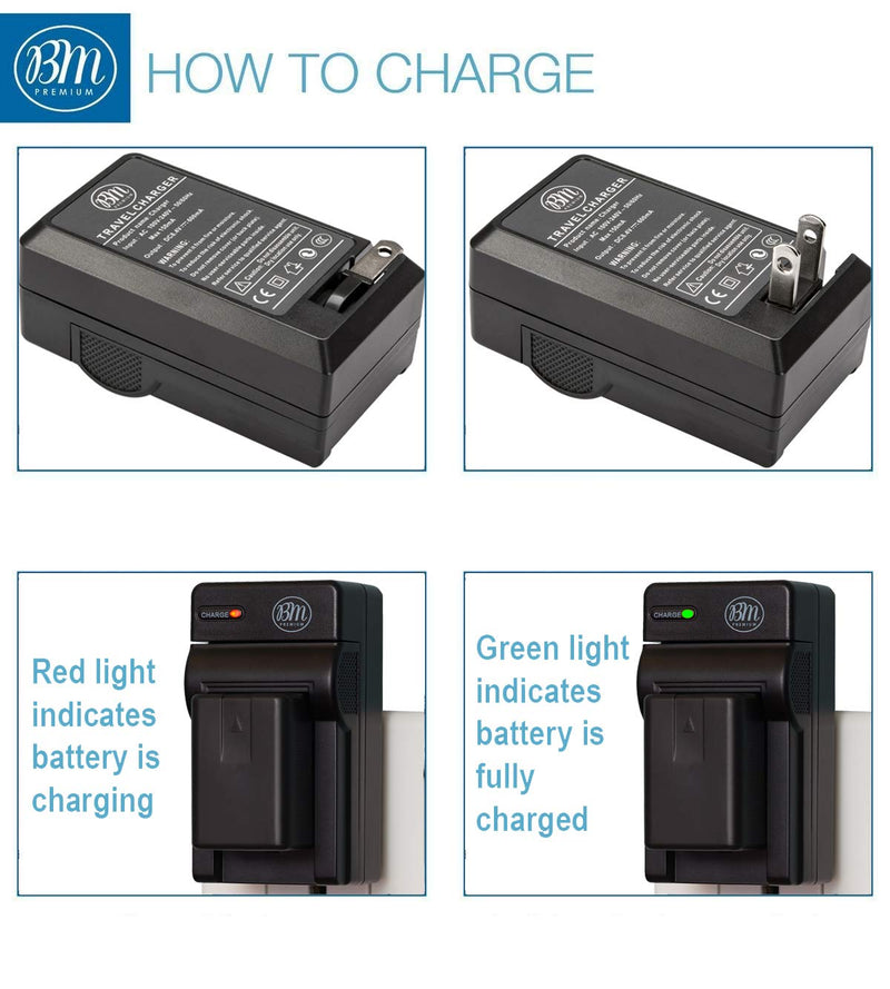 BM Premium 2 Pack VW-VBK180 Batteries and Charger for Panasonic HC-V10 HC-V100 HC-V500 HC-V600M HC-V700 HDC-HS40 HS40K HS60 HS60K HS80 HS80K Camcorder