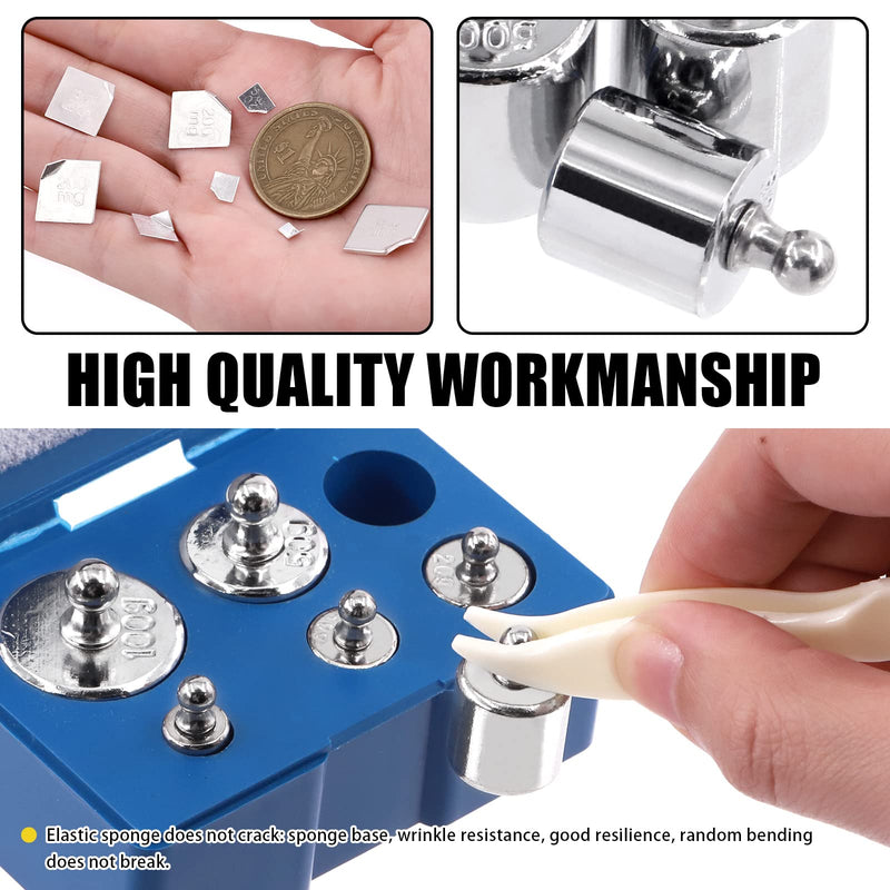 Mardatt 7 Pcs Precision Scale Calibration Weight Set, 5g 10g 2x20g 50g 100g Grams Steel Weights Calibration with Tweezers for Digital Balance Scale, Jewellery Scale, M2 Class(Total 200g)