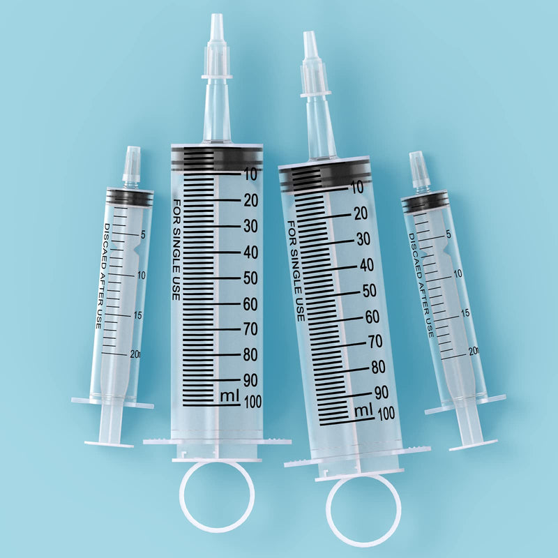 [AUSTRALIA] - 3Pack 100ML Large Syringe and 2Pack 20ML Plastic Syringes with Tip Adapter&Soft Tube, Sterile Individually Wrap Measurement and Dispensing Syringe Tools for Science Labs,Feeding Pets (100ml, 3) 1.0 