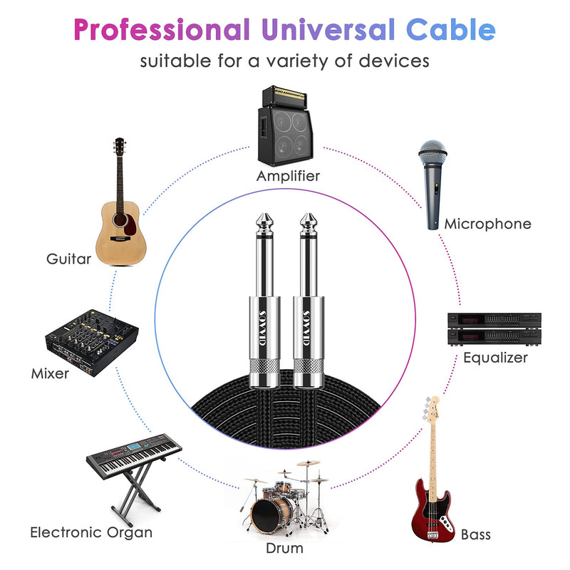 Guitar Cable 6ft - Sovvid Professional Instrument Cable Electric Guitar AMP Cord 1/4inch TS Cable for Guitar Bass Mandolin Keyboard and Pro Audio Straight Angle 6FT Black