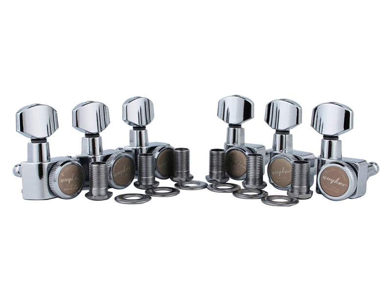 Guyker Guitar Locking Tuners (6 Right Handed) – 1:18 Lock String Sealed Tuning Key Pegs Machine Heads Set Replacement for Electric, Folk or Acoustic Guitars – Chrome PRO 1:18 Ratio, Chrome, Pro