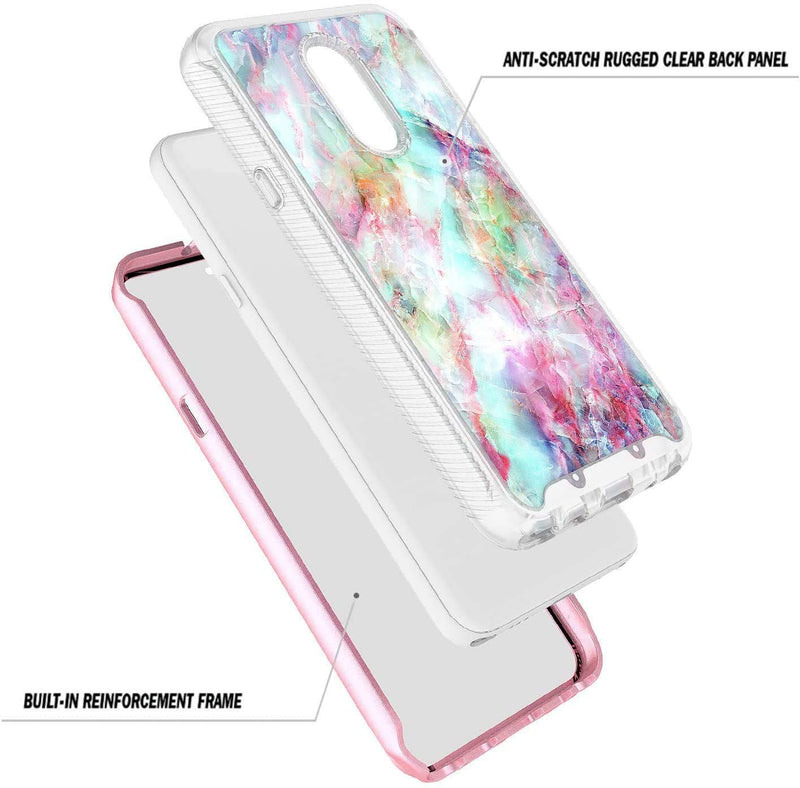 E-Began Case for LG Journey LTE L322DL, Neon Plus/Aristo 4+ Plus/Escape Plus/Tribute Royal/Arena 2, Full-Body Protective Shockproof Bumper with Built-in Screen Protector -Marble Design Fantasy Marble Design Fantasy