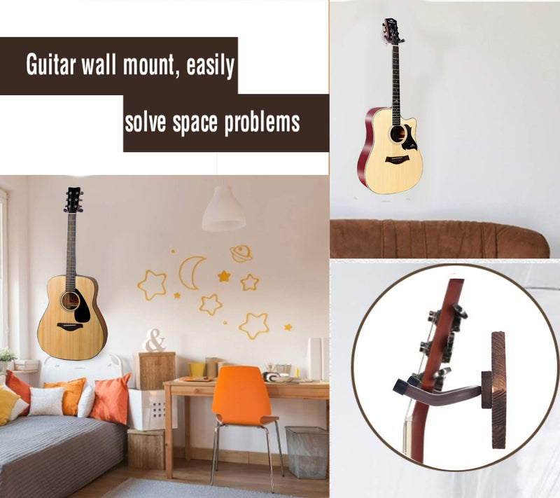 Guitar Wall Mount 2 Packs Hard Wood Guitar Rack Wall Hook Mount Guitar Hanging Bracket Suitable for Folk Guitars, Classical, Bass Natural