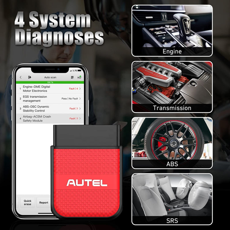 Autel Wireless Bluetooth OBD2 Scanner Dongle - MaxiAP AP200H Code Reader Health Status with Health Reports OBDII ENG/Transmission/ABS/SRS Diagnostic Tool OLS/BMS Resets for All Vehicles (Android/iOS)