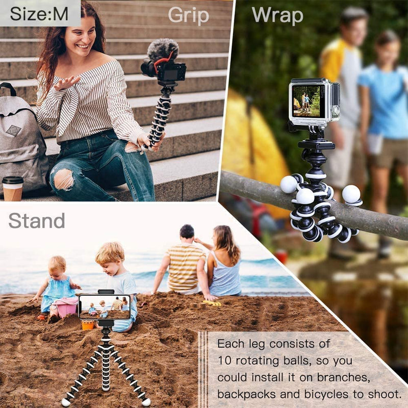 Phone Tripod Kit, SmilePowo Flexible Tripod with Bluetooth Remote/Adapter/Clip for iPhone,Android Phones,GoPro Sports Action Camera,Small Digital Camera (M)