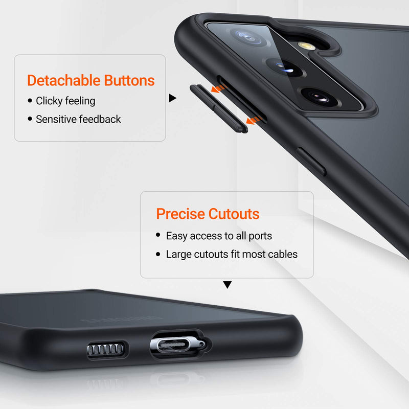 TORRAS Shockproof Designed for Samsung Galaxy S21+ Plus Case 6.7'' [6FT Military Drop Protection] [Semi-Clear] Matte Hard Back & Soft Edge Slim Galaxy S21+ Plus Case 5G Guardian Series, Frost Black