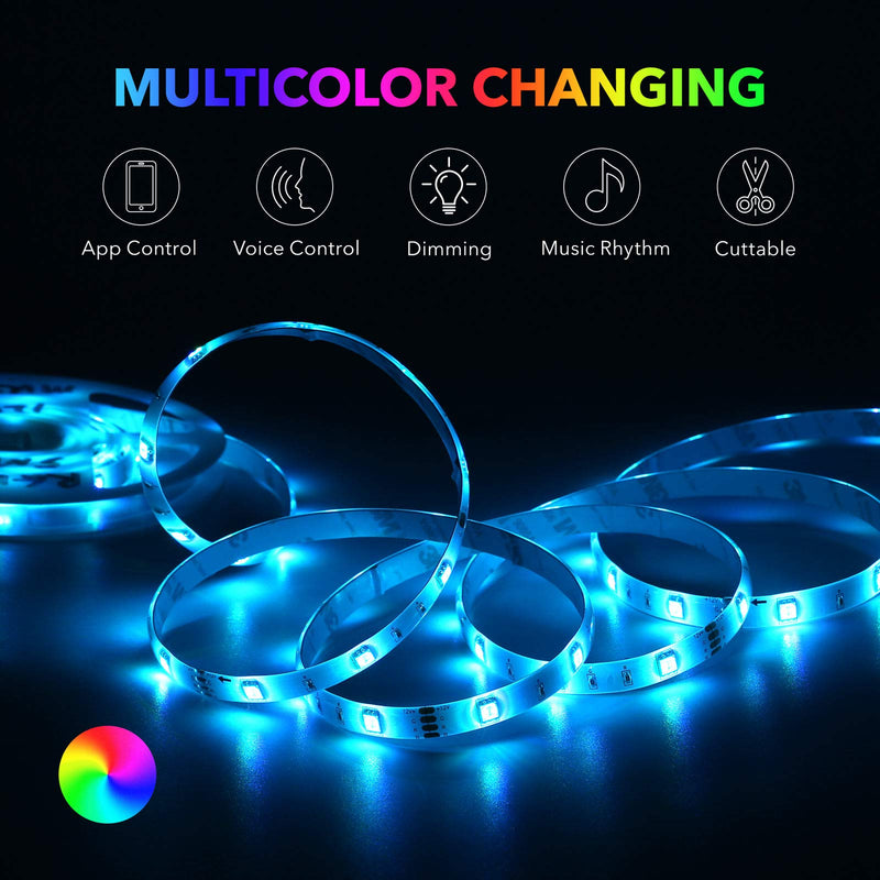HBN 16.4 ft RGB LED Strip Lights, Smart WiFi RGB Strip Light Works with Alexa and Google Assistant, Remote App Control Color Changing Lighting Kit, Music Sync, Lights for Bedroom, Living Room, Kitchen