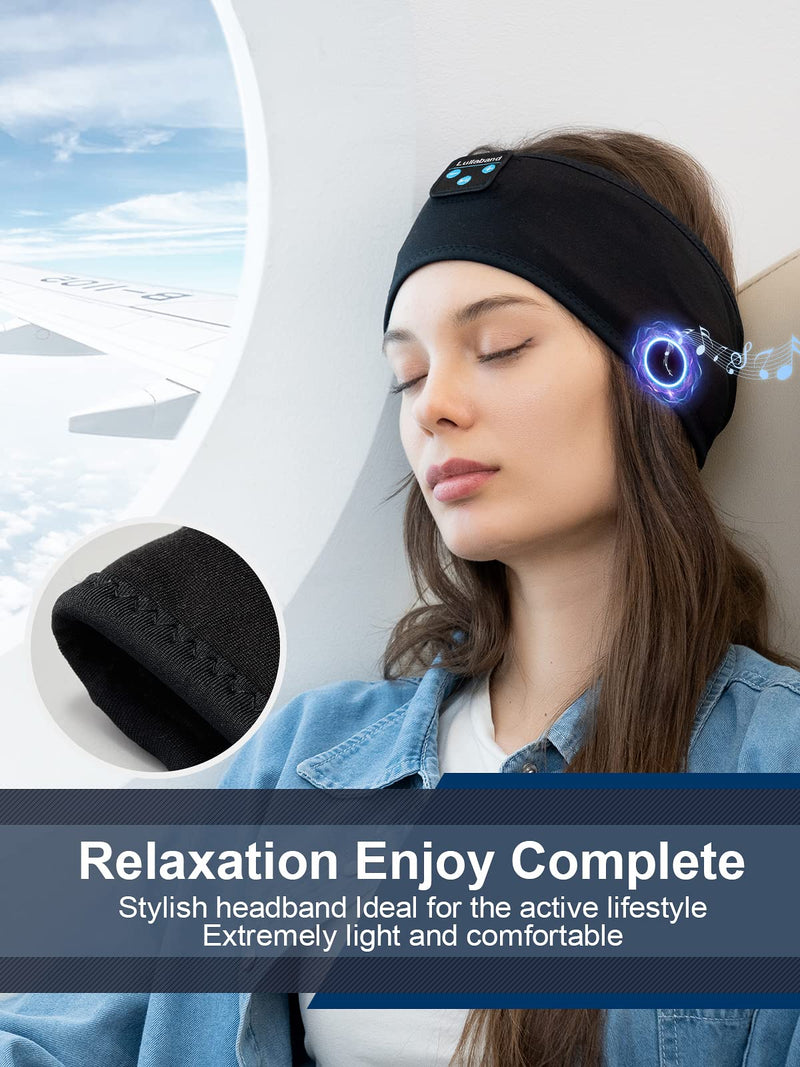 Lullaband Sleep Headphones, 10+ Hours Play Time with Stereo HD Hi Fi Speakers, Sleeping Headphones Bluetooth Headband for Office Nap Air Travel Relaxing Meditating Cool Tech Gadgets Unique Gifts Black