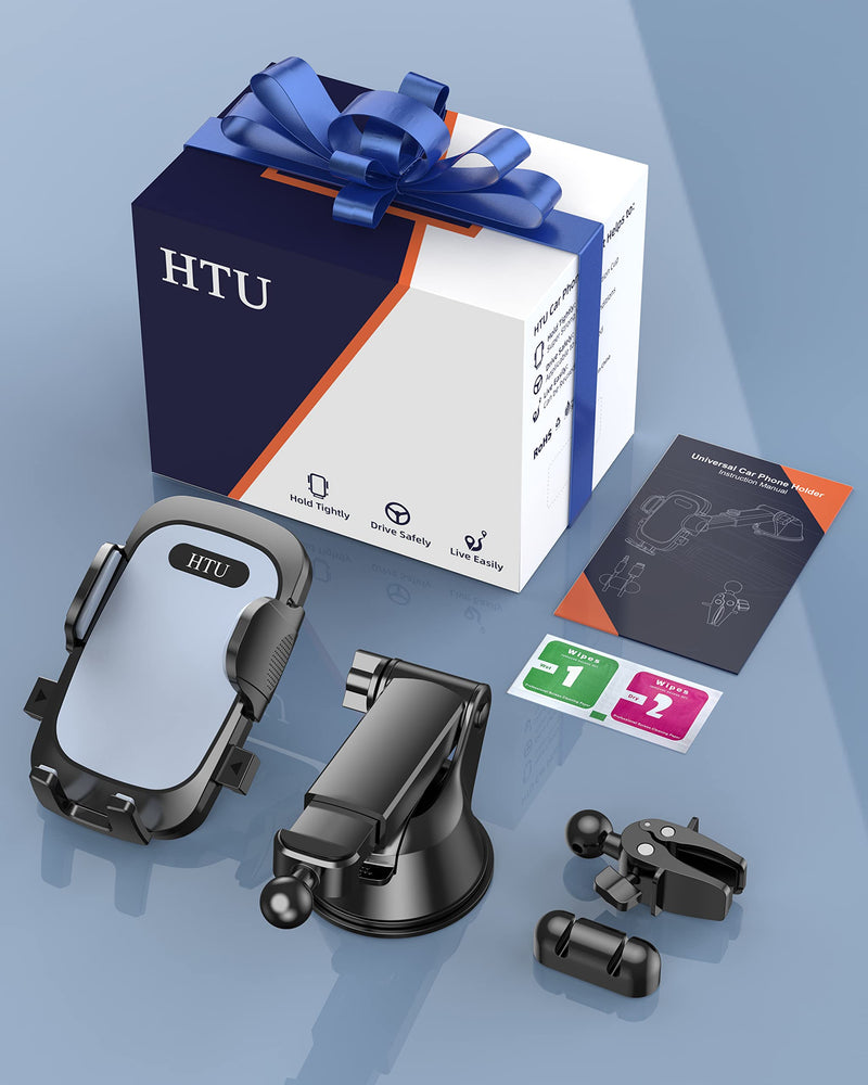 HTU Cell Phone Holder for Car Dashboard [Big Phones & Thick Case Friendly] Compatible for iPhone 13 Pro Max 12 11 Pro All Smartphones Easy One Touch Cellphone Car Mount Dash Windshield Air Vent Cradle
