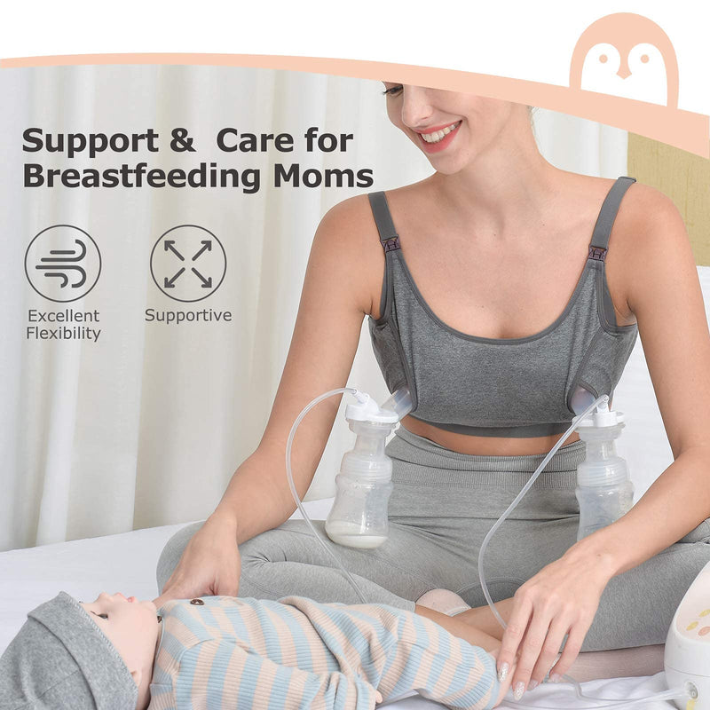 Hands Free Pumping Bra, Momcozy Adjustable Breast-Pumps Holding and Nursing Bra, Suitable for Breastfeeding-Pumps by Lansinoh, Philips Avent, Spectra, Evenflo and More(Grey,Small) Grey Small (Pack of 1)