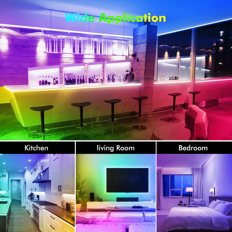 100ft Led Strip Lights, Livingpai Color Changing LED Light Strips with Music Sync, Remote, Built-in Mic, Bluetooth App Control, RGB LED Lights for Bedroom, Party, Kitchen, TV, Home 100FT