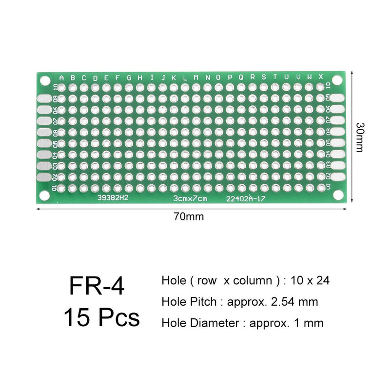 uxcell 15pcs 3x7cm Double Sided PCB Board Universal Printed Circuit Proto Board for DIY Soldering Electronic Projects Practice Test Circuit