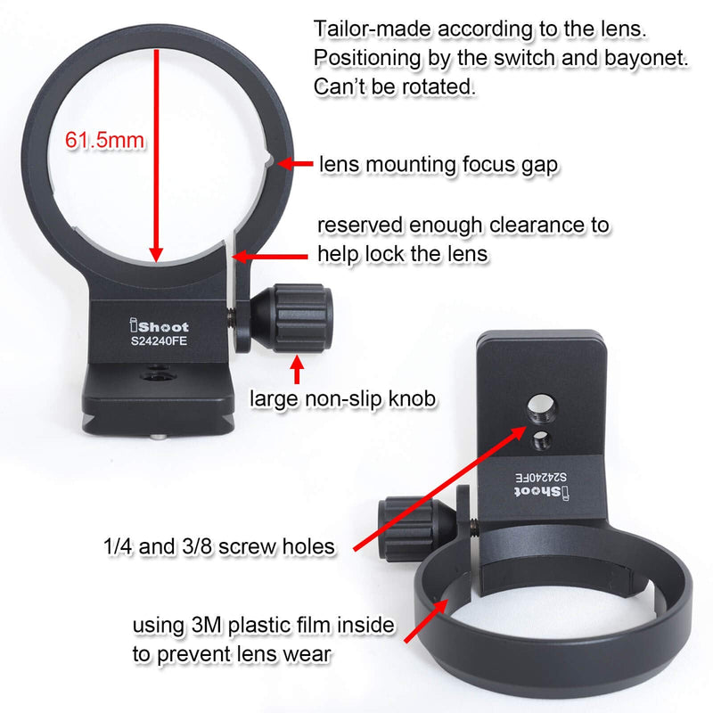 iShoot Lens Collar Tripod Mount Ring Support Bracket Holder for Sony FE 24-240mm f/3.5-6.3 OSS, 24-105mm f/4 G OSS, 16-35mm f/2.8 GM, 24-70mm f/2.8 GM, 35mm f/1.4 ZA, 50mm f/1.4 ZA, 85mm f/1.4 GM