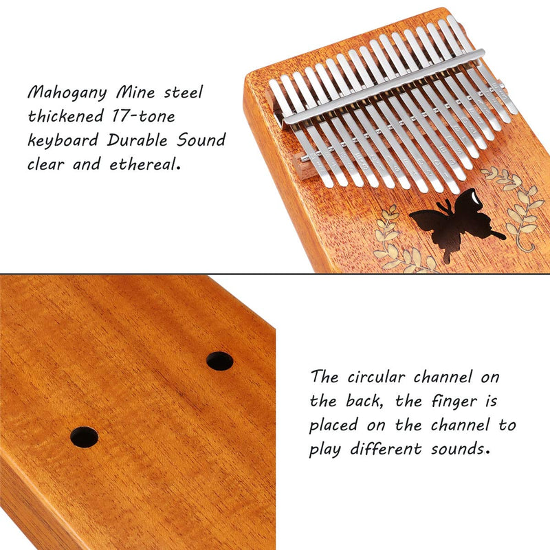 Kalimba Thumb Piano 17 Keys, NASUM Mbira Finger Piano Instrument with Mahogany body, Tuner Hammer, Stickers, Carry Bag, The Best Musical Instrument Gift for Kids and Adults Beginners