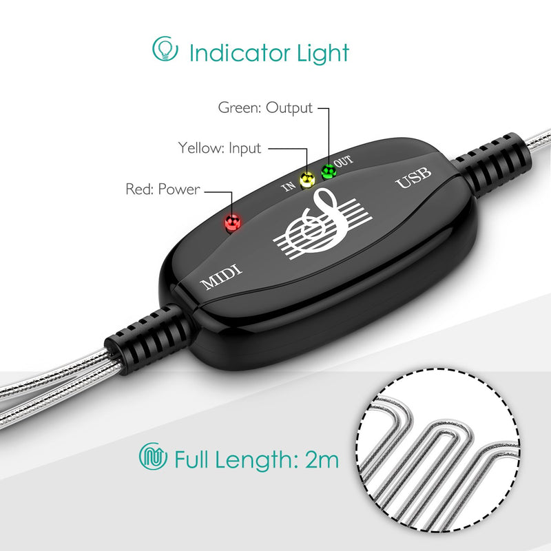 [AUSTRALIA] - VicTsing USB IN-OUT MIDI Cable Converter PC to Music Keyboard Adapter Cord 