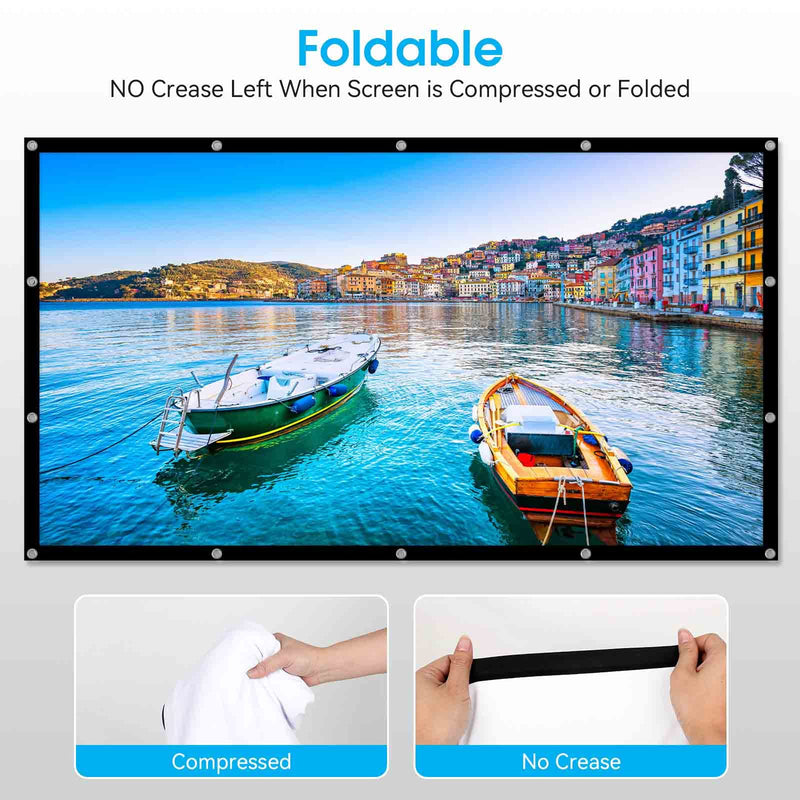 Frocopo 120 inch Projector Screen, 16:9 Foldable Anti-Crease Portable Projection Movies Screens, Double Sided Washable Outdoor Projector Screen for Home Theater, Camping Party, Office