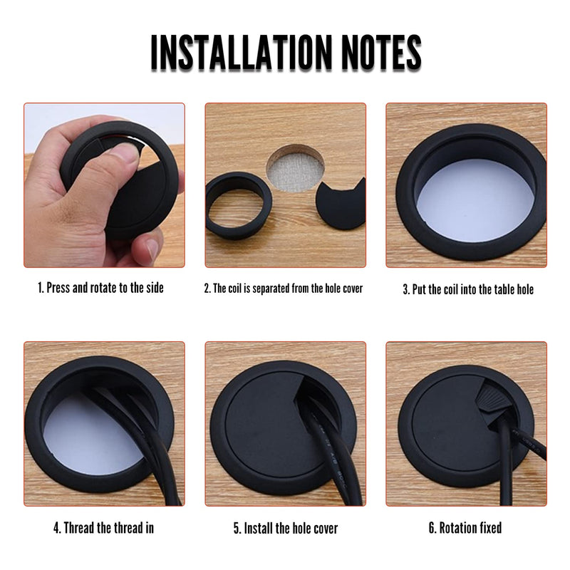 MroMax 2.36" Desk Grommet Plastic 60mm Cable Hole Cover Cord Desk Grommets Arrange Wires Organizer for Home Office Desk Cable Cord Black 10Pcs 60 mm Mounting Hole Diameter