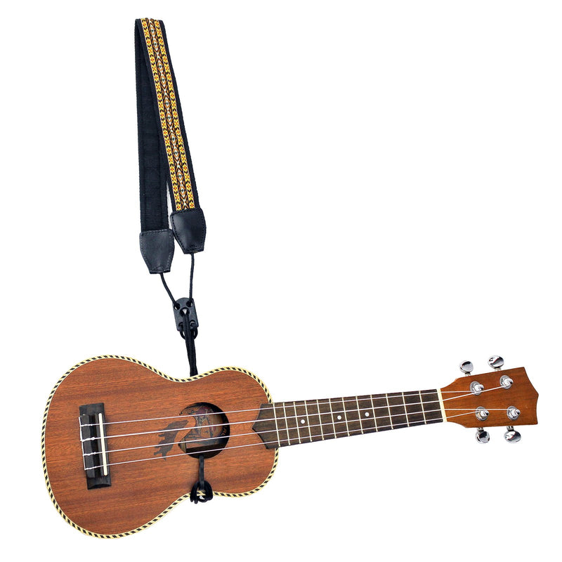 Walker & Williams UK-11 Gold & Yellow Woven Cotton & Nylon Adjustable Ukulele Strap for Any Size Uke