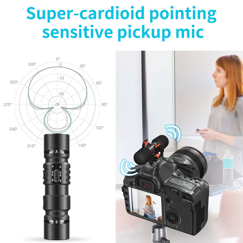Microphone for Camera, DoubleMic Two-Sided Supercardioid Video Shotgun Microphone for iPhone, Android, Smartphones or DSLR Camera - Dual Capsule External Mic for Vlogging, Interviews,Recording Bronze