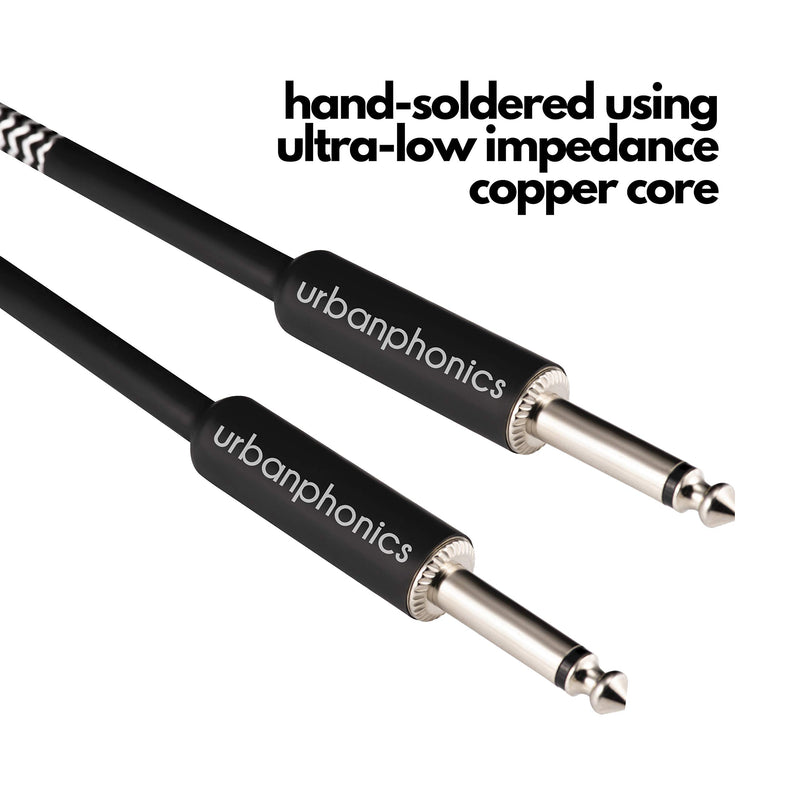 Urbanphonics Professional Premium Quality Instrument Lead Cable for Electric Guitar, Electro-Acoustic, Bass & Keyboard - High Quality Braided Tweed - 1/4 Straight Standard Jack to Jack - 10 foot (3m) 3m Black & White