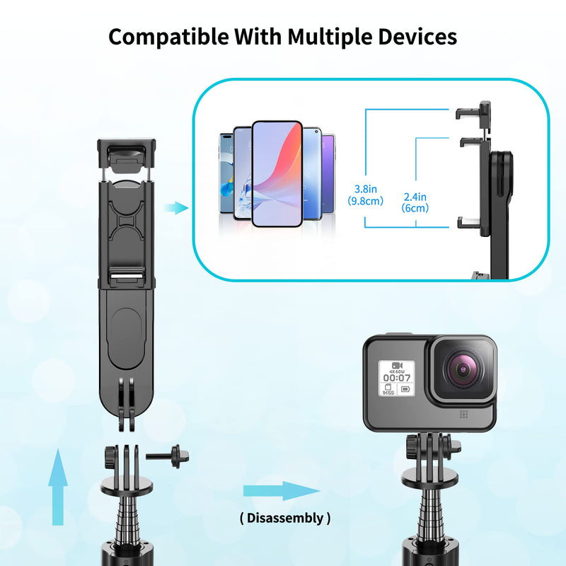 Stable Selfie Stick Tripod with Fill Light, 44 Inch Extendable Selfie Stick with Wireless Remote and Tripod Stand 360 Rotation for iPhone 13/12/11 Pro/XS Max/XS/XR/X/8/7, Samsung and Smartphone With Light