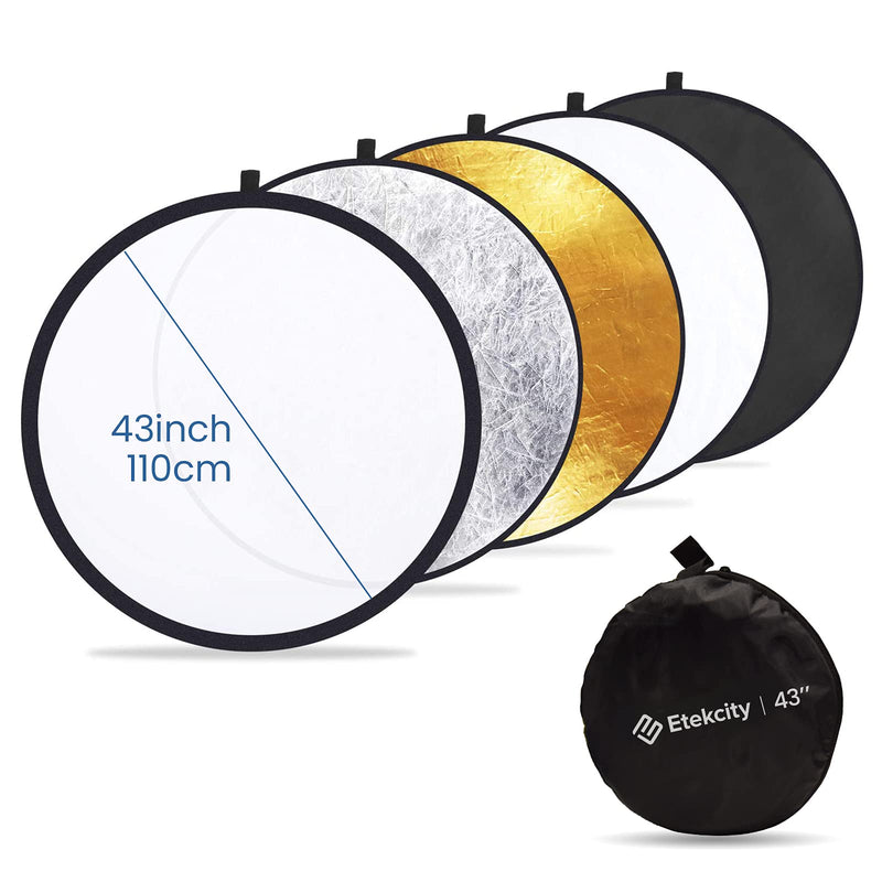 [AUSTRALIA] - Etekcity Reflector Photography 43" (110cm) 5-in-1 Light Reflectors for Photography Multi-Disc Photo Reflector Collapsible with Bag - Translucent, Silver, Gold, White and Black 43 Inch 