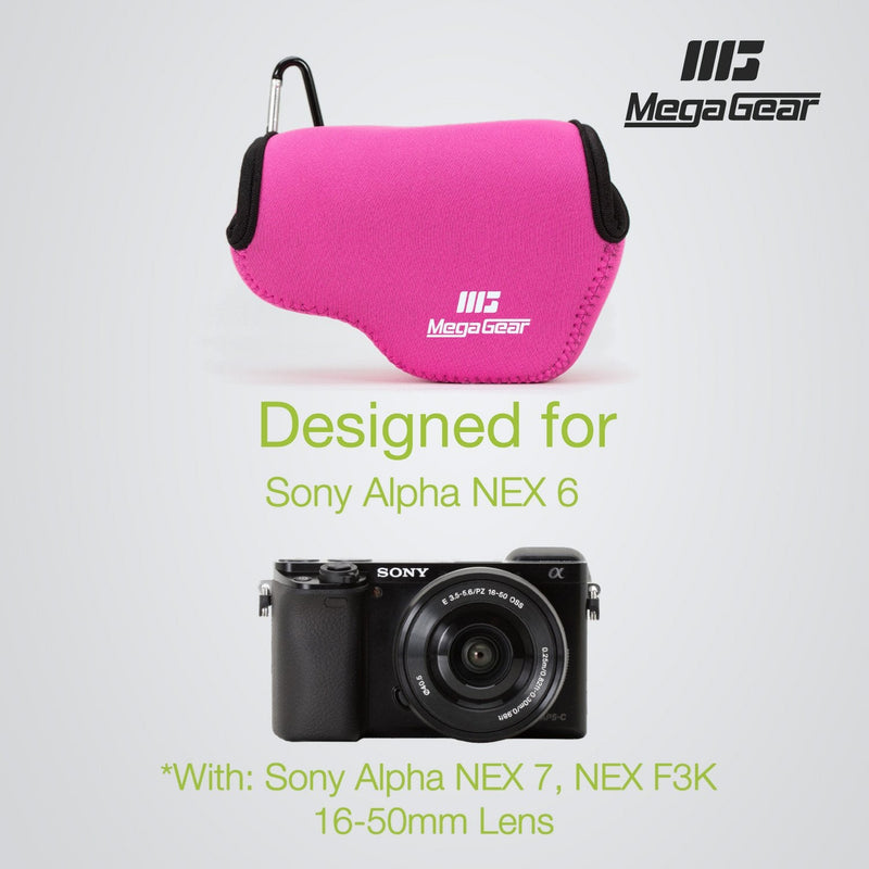 MegaGear ''Ultra Light'' Neoprene Camera Case Bag for Sony NEX-6, Sony NEX-7, Sony NEX-F3 with 16-50mm Lens (Hot Pink) Hot Pink