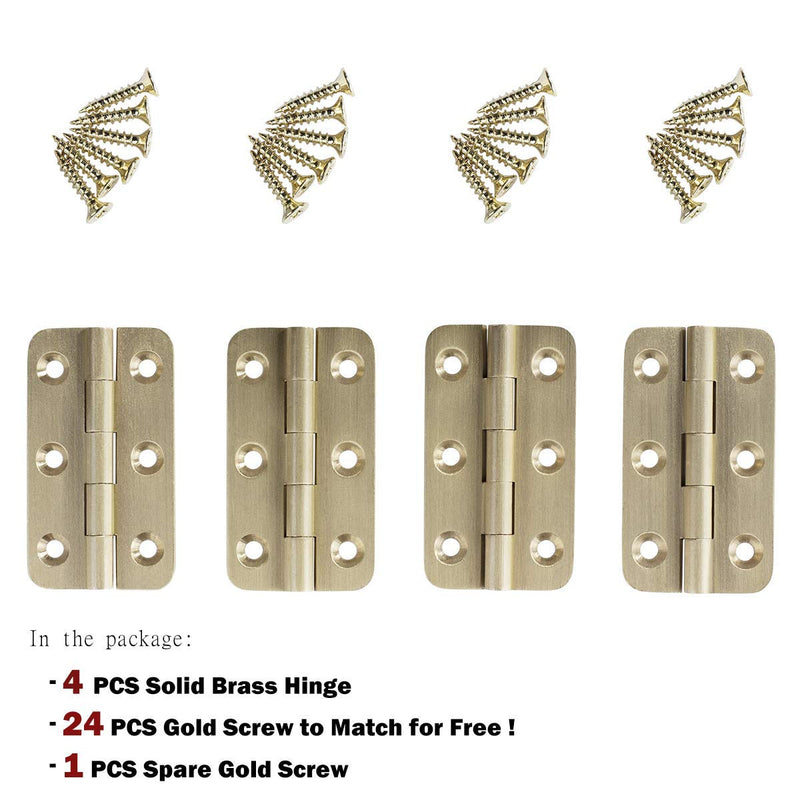 [AUSTRALIA] - Keenkee 4 PCS Brushed Solid Brass Butt Hinges 2 Inch for Cabinet Doors, Trunks, Wood, Chest Lid, Crafts, Jewelry Box and Small Wooden Boxes, Furnitures, Round Corner Mortise Brass Hinge with Screws 
