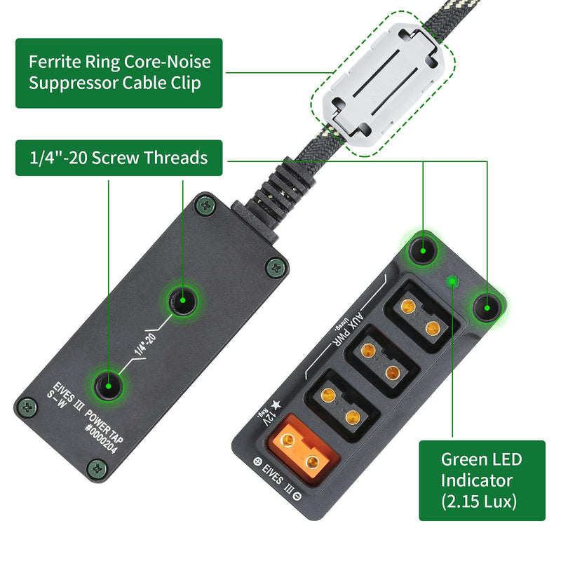 Metal P-Tap D-Tap Splitter 12V Regulated Surge Protection for ARRI|RED|Sony|Teradek |Smallhd|DJI|TILTA |Anton Bauer|Core SWX|IDX|Bebob, 1/4"-20 Screw Threads-Braided Kevlar Cable 17.7 inches