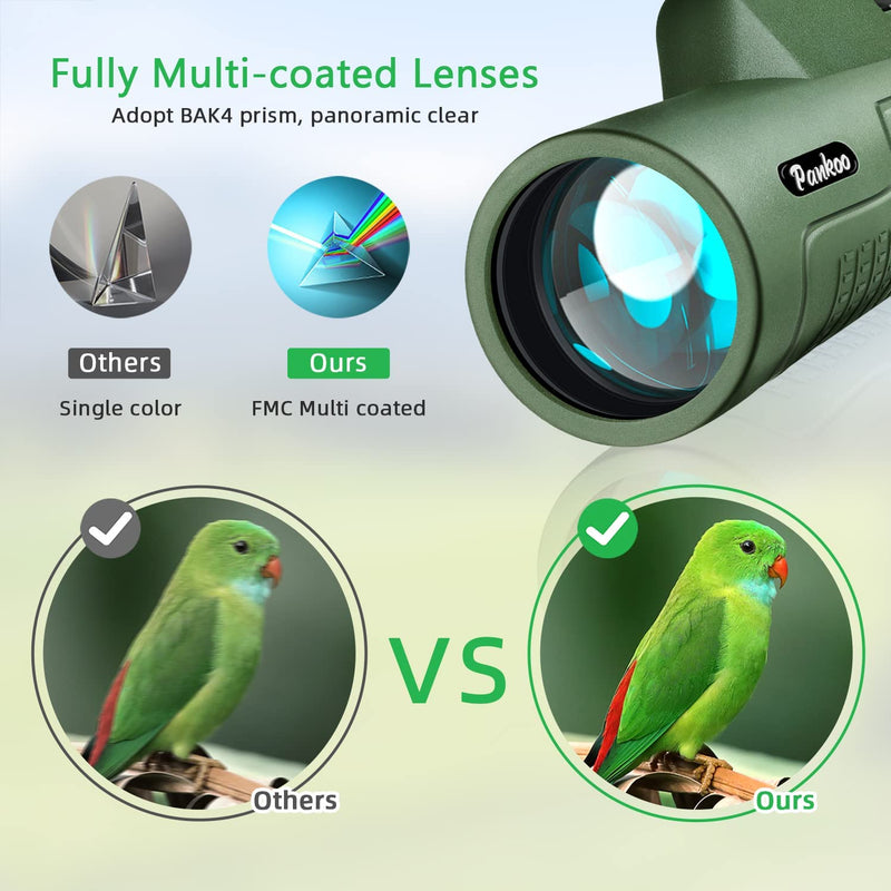 Pankoo 12X50 Monoculars for Adults High Power Monocular Telescope for Wildlife Bird Watching Hunting Camping Travel Secenery with Smartphone Holder & Tripod