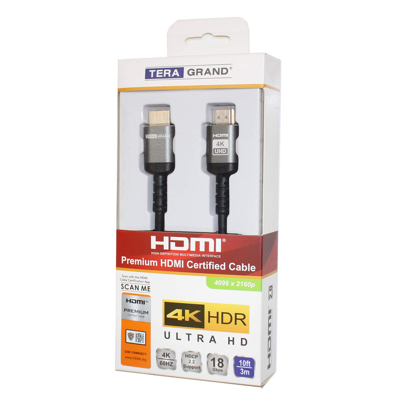 Tera Grand - Premium High Speed HDMI Certified 2.0 Cable with Aluminum housing, Supports 4K HDR Ultra HD 18 Gbps, 4K 60Hz HDCP 2.2, 10 Feet 10 ft
