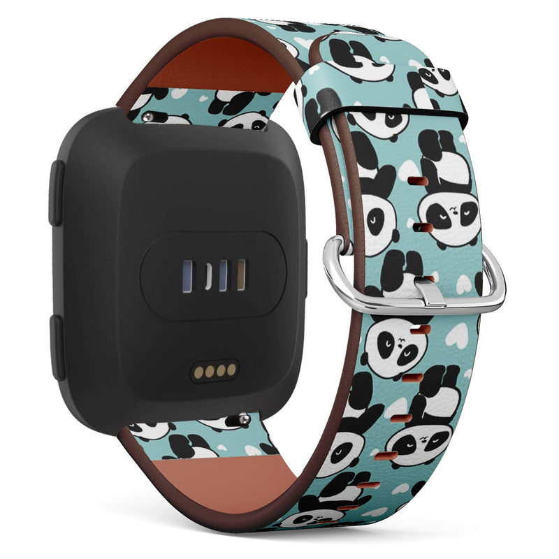 Compatible with Fitbit Versa, Versa 2, Versa Lite, Leather Replacement Bracelet Strap Wristband with Quick Release Pins // Cute Panda