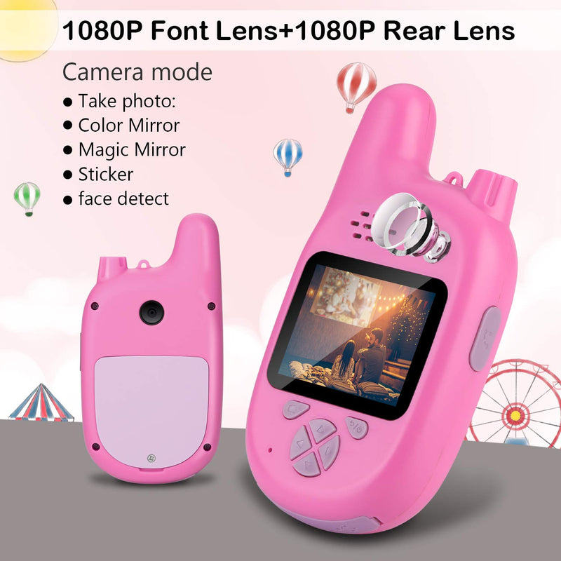 MYPIN Kids Camera with Walkie Talkies, 2 in 1 Toy Walkie Talkies for Kids with 8MP Dual Lenses Camera /2.0 inch IPS Screen and 32GB SD Card for Girls Boys (Pink) Pink