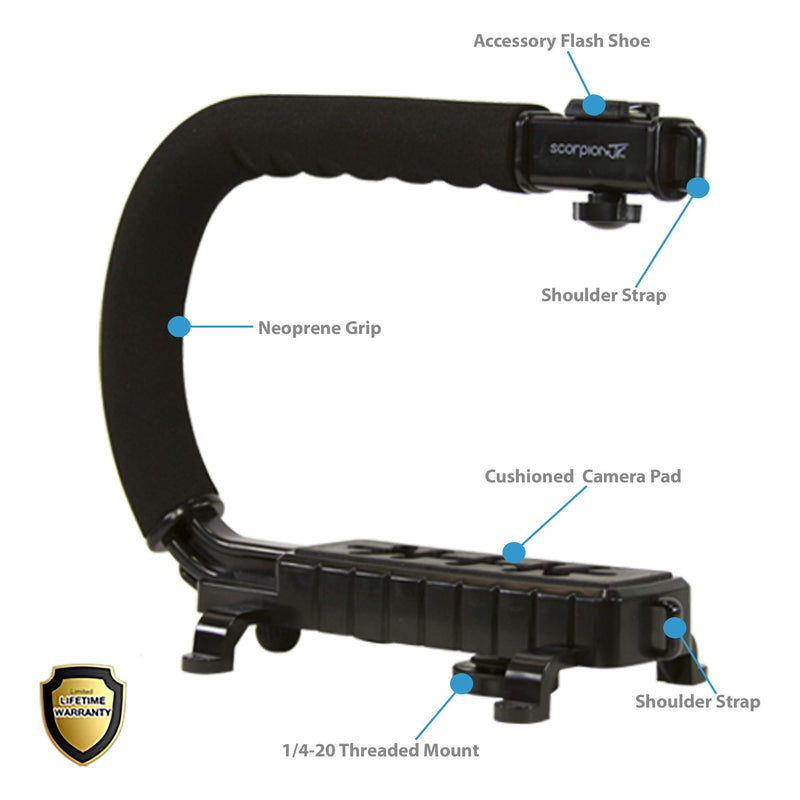 Cam Caddie Scorpion Jr Lite Camera Stabilizer - Stabilizing Steadicam Handle with Cold Shoe Mount for Camcorders and Smartphones - Black