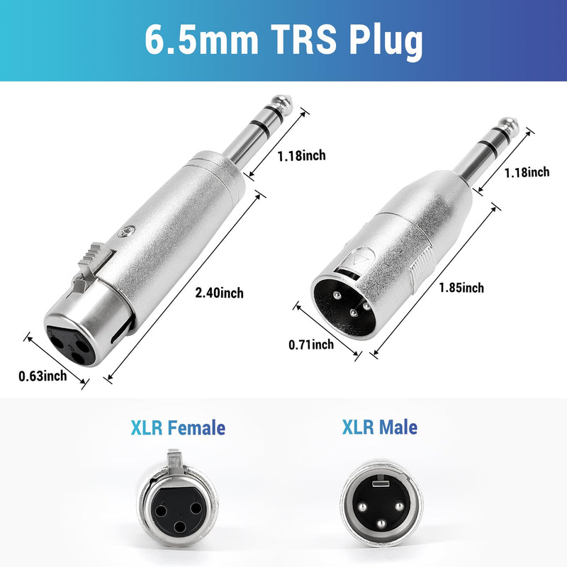 1/4" TRS to XLR Adapter 4 Pack, 1 Pair 6.35mm 1/4" Male to XLR Male Adapter and 1 Pair 6.35mm 1/4" Male to XLR Female Adapter, 1/4 Inch TRS to XLR Connector 6.35mm Male to XLR Male X2 & 6.35mm Male to XLR Female X2