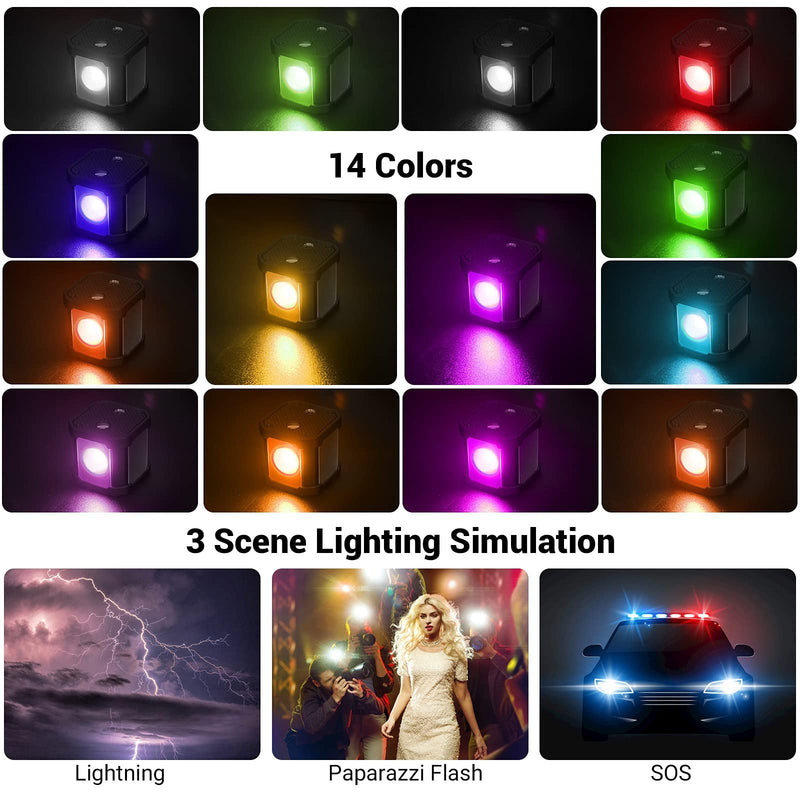 LUXCEO RGB Video Light, Waterproof IP68 LED Camera Lighting Mini Cube with 14 Color Filters & Hot Shoes, Portable Dimmable Fill Photography Light 5700K CRI95+ for Gopro DSLR Camera
