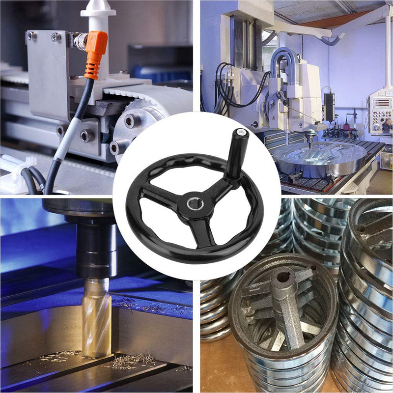 200x18mm/ 7.9*0.7in Bakelite 3 Spoked Lathe Handwheel with Handle for Machine Tool for Milling Machine Lathe Accessories