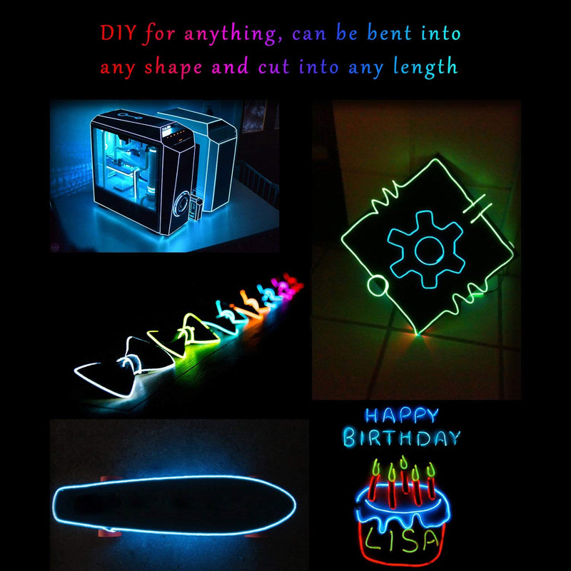 Mixtooltoys EL Wire Neon Lights Kit 2 Pack 5M Blue with Battery Box for Parties Blacklight Run Easter Halloween DIY Decoration Electroluminescent Wire Glowing Strobing Decorative Light Xmas Party Pub
