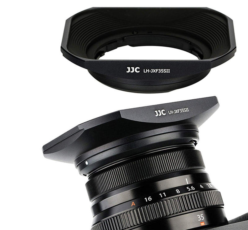 JJC Dedicated Black Metal Square Bayonet Lens Hood for Fujinon XF35mmF2 R WR XF23mmF2 R WR, Fuji 35mm F2 Hood, 23mm F2 Lense Hood, Slide In Front Cap, Replaces Fujifilm LH-XF35-2 LH XF35 2 Hood Shade LH-JXF35 Black